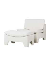 Tabouret tissu bouclé blanc crème Karl, Blanc crème, larg. 82 x haut. 45 cm