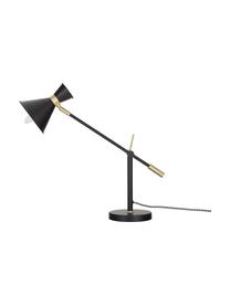 Grosse Schreibtischlampe Audrey mit Gold-Dekor, Lampenschirm: Metall, pulverbeschichtet, Dekor: Metall, vermessingt, Mattschwarz, Ø 15 x H 68 cm