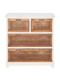 Cassettiera in legno e rattan Bantu, Bianco crema, marrone, Larg. 74 x Alt. 77 cm