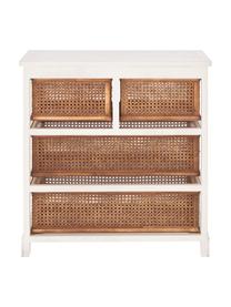 Cassettiera in legno e rattan Bantu, Bianco crema, marrone, Larg. 74 x Alt. 77 cm