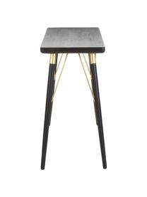 Sidetable Jana met goudkleurige elementen, Plank: MDF, gelakt dennenhoutfin, Poten: gelakt metaal, Zwart, goudkleurig, B 120 x D 40 cm