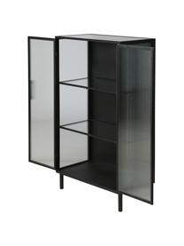 Vitrinekast Markus met gegroefd glas en metalen frame, zwart, Frame: gecoat metaal, Zwart, transparant, 66 x 112 cm