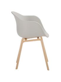 Kunststoffen armstoel Claire met houten poten, Zitvlak: kunststof, Poten: beukenhout, Greige, beukenhout, B 60 x H 54 cm