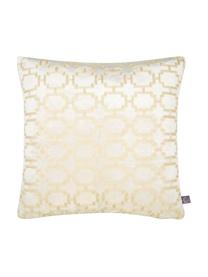 Housse de coussin en velours brodée crème Simone, Velours de polyester, Blanc, larg. 43 x long. 43 cm