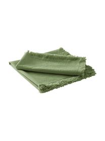 Baumwoll-Servietten Hilma mit Fransen, 2 Stück, Baumwolle, Olivgrün, 45 x 45 cm