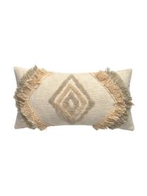 Boho Kissenhülle Joana mit dekorativen Fransen, 100% Baumwolle, Beige, Taupe, Salbeigrün, 30 x 60 cm