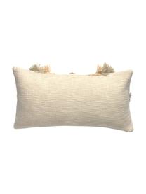 Boho kussenhoes Joana met decoratieve franjes, 100% katoen, Beige, taupe, saliegroen, 30 x 60 cm