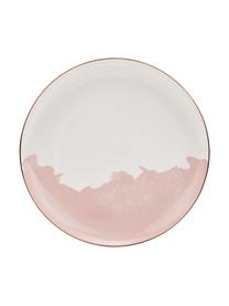 Assiette à dessert avec motif abstrait et rebord doré Rosie, 2 pièces, Porcelaine, Blanc, rose, Ø 21 x haut. 2 cm