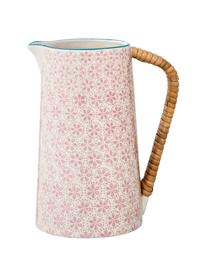 Handbemalter Steingut Wasserkrug Patrizia mit verspieltem Muster, 800 ml, Griff: Bambus, Rosa, 800 ml