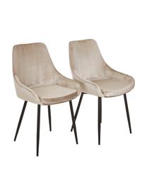 Fluwelen stoelen East Side, 2 stuks, Bekleding: polyester fluweel, Frame: gefineerd grenenhout, nat, Poten: gepoedercoat metaal, Bekleding: champagnekleurig. Poten: mat zwart, B 52 x D 59 cm