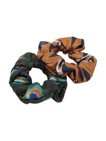 Scrunchiesset Peacock & Swallow, 2-delig, Polyester, Multicolour, Ø 8 cm