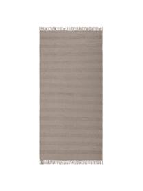 Baumwollteppich Tanya mit Ton-in-Ton-Webstreifenstruktur und Fransenabschluss, 100% Baumwolle, Taupe, B 160 x L 230 cm (Größe M)