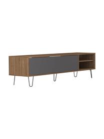 Tv-meubel Aero met klapdeur, Frame: melamine gecoate spaanpla, Poten: gelakt metaal, Walnootkleurig, grijs, B 165 x H 44 cm