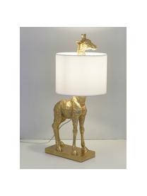 Große Design Tischlampe Epigaea mit Leinenschirm, Lampenfuß: Polyresin, Lampenschirm: Leinen, Goldfarben, Weiß, B 35 x H 70 cm
