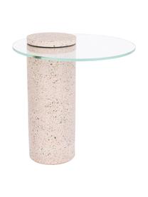 Bijzettafel met glazen tafelblad Rosalina met terrazzo voet, Tafelblad: veiligheidsglas, Voet: terrazzo, Transparant, roze, Ø 40 x H 45 cm