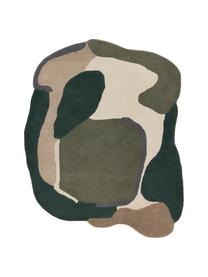 Wollen vloerkleed Oblivian met hoog-laag effect, Bovenzijde: wol, Groen, beige, B 140 x L 180 cm (maat S)