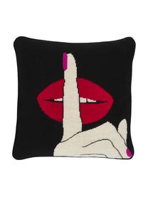 Handgeborduurd design kussen Soothe, met vulling, Zwart, rood, wit, B 45 x L 45 cm