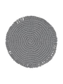 Rundes Tischset Vera aus Baumwolle mit Fransen, 100% Baumwolle, Grau, Ø 38 cm