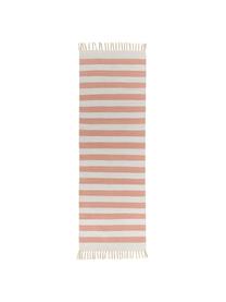 Tapis de couloir rayé corail et blanc Malte, Rouge corail, blanc