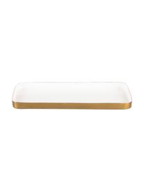Deko-Tablett Festive mit glänzender Oberfläche, Metall, beschichtet, Weiss, Goldfarben, L 25 x B 13 cm