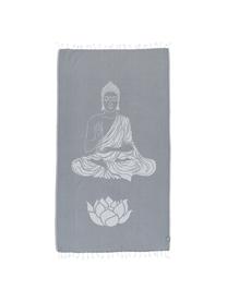 Hamamtuch Buddha, 100% Baumwolle, leichte Qualität, 180 g/m², Grau, Gebrochenes Weiß, 90 x 180 cm