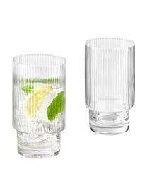 Vasos artesanales con relive Minna, 4 uds., Vidrio soplado artesanalmente, Transparente, Ø 8 x Al 14 cm