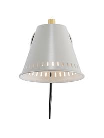 Verstelbare Retro wandlamp Pine met stekker, Lampenkap: gecoat metaal, Decoratie: gecoat metaal, Grijs, messingkleurig, 14 x 20 cm