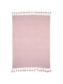 Plaid con pompon Sorber, Cotone, Rosa cipria, Larg. 130 x Lung. 170 cm