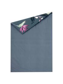 Housse de couette en satin de coton Flora, Gris foncé, motif botanique, larg. 140 x long. 200 cm