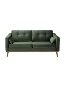 Fluwelen bank Alva (2-zits) in groen met houten poten, Bekleding: fluweel (hoogwaardig poly, Frame: massief grenenhout, Poten: massief gebeitst beukenho, Olijfkleurig, 184 x 92 cm