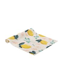 Katoenen tafelloper Lemon met citroenmotief, Katoen, Beige, geel, groen, 40 x 145 cm