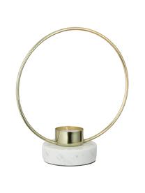 Teelichthalter Golden Ring, Fuß: Marmor, Goldfarben, Weiß, B 18 x H 20 cm