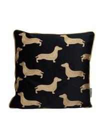 Cojín de terciopelo bordado Dachshund, con relleno, Funda: terciopelo de poliéster, Negro, dorado, An 45 x L 45 cm