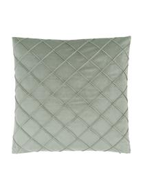 Housse de coussin velours vert sauge texturé Luka, Velours (100 % polyester), Vert sauge, larg. 50 x long. 50 cm