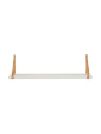 Metalen wandplank Shelfie met leren riemen, Plank: gepoedercoat metaal, Riemen: leer, Wit, bruin, 50 x 23 cm