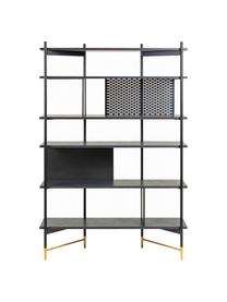 Open wandrek Shelving in zwart, Frame: gelakt metaal, Plank: MDF met essenhoutfineer, , Zwart, 120 x 177 cm