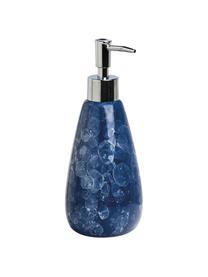 Dosatore di sapone in ceramica Blue Marble, Contenitore: ceramica, Testa della pompa: materiale sintetico (ABS), Blu, Ø 8 x Alt. 20 cm