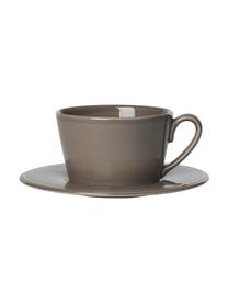 Taza de té con platito Constance, estilo rústico, Gres, Marrón, Ø 19 x Al 8 cm, 375 ml