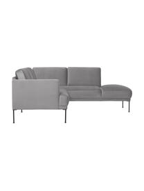 Sofa narożna z aksamitu Fluente, Tapicerka: aksamit (wysokiej jakości, Stelaż: lite drewno sosnowe z cer, Nogi: metal malowany proszkowo, Szary aksamit, S 221 x G 200 cm, lewostronna