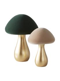 Set de setas decorativas Kalle, 2 uds., Poliresina con tacto de terciopelo, Verde oscuro, dorado, beige, Set de diferentes tamaños