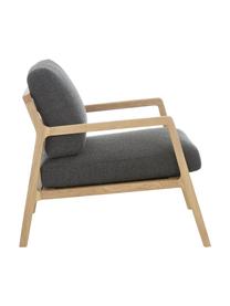 Fauteuil scandi Becky, Tissu graphite, bois de chêne, larg. 73 x haut. 71 cm