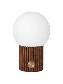 Kleine Dimmbare Nachttischlampe Hubble aus Holz, Lampenschirm: Opalglas, Lampenfuß: Holz, Schalter: Metall, Braun, Weiß, Ø 15 x H 24 cm