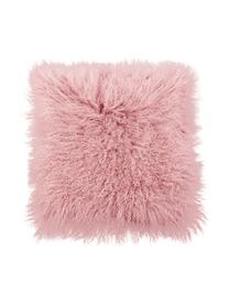 Poszewka na poduszkę ze skóry jagnięcej o długim włosiu Ella, Różowy, S 40 x D 40 cm