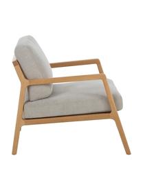 Fauteuil Becky van eikenhout, Bekleding: polyester, Frame: massief eikenhout, Geweven stof grijs, eikenhout, B 73 x D 90 cm