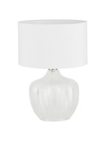 Lampada da tavolo con base in vetro Sue, Paralume: tessuto, Base della lampada: vetro, metallo ottonato, Paralume: bianco Base della lampada: trasparente, ottone spazzolato, Ø 33 x Alt. 47 cm