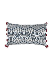 Housse de coussin rectangulaire ethnique Cerys, Bleu, rouge, crème