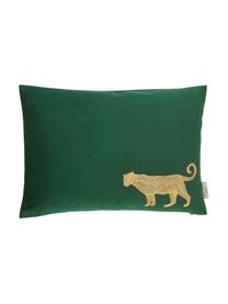 Coussin rectangulaire velours vert brodé Single, Vert, couleur dorée