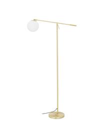 Stehlampe Moon aus Opalglas, Lampenschirm: Glas, Lampenfuß: Metall, vermessingt, Weiß, Messingfarben, H 162 cm