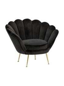 Fauteuil lounge en velours noir Trapezium, Noir, laiton