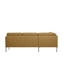 Sofa narożna Fluente, Tapicerka: 100% poliester Dzięki tka, Stelaż: lite drewno sosnowe z cer, Nogi: metal malowany proszkowo, Musztardowa tkanina, S 221 x G 200 cm, prawostronna